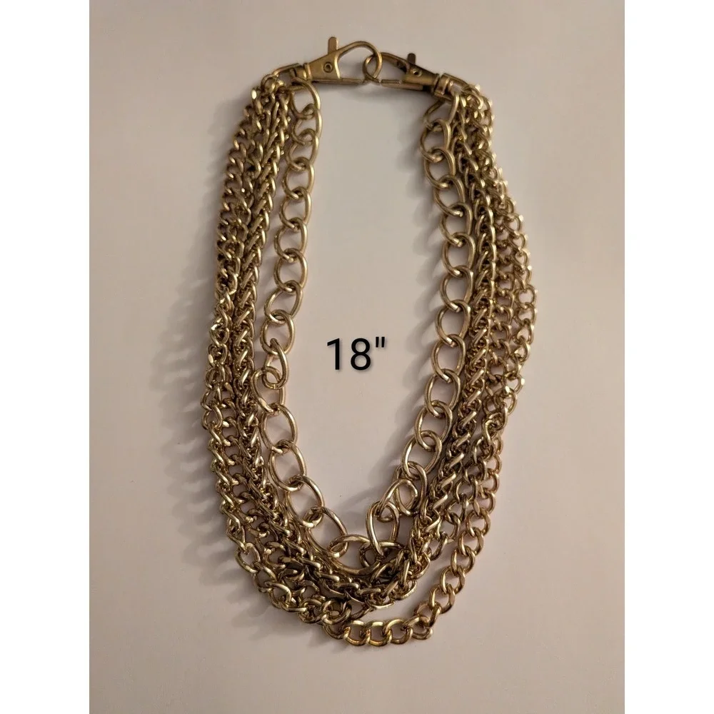 Gold Multi Strand Layered Chain Statement Necklace 18 Inch Dual Lobster Clasps